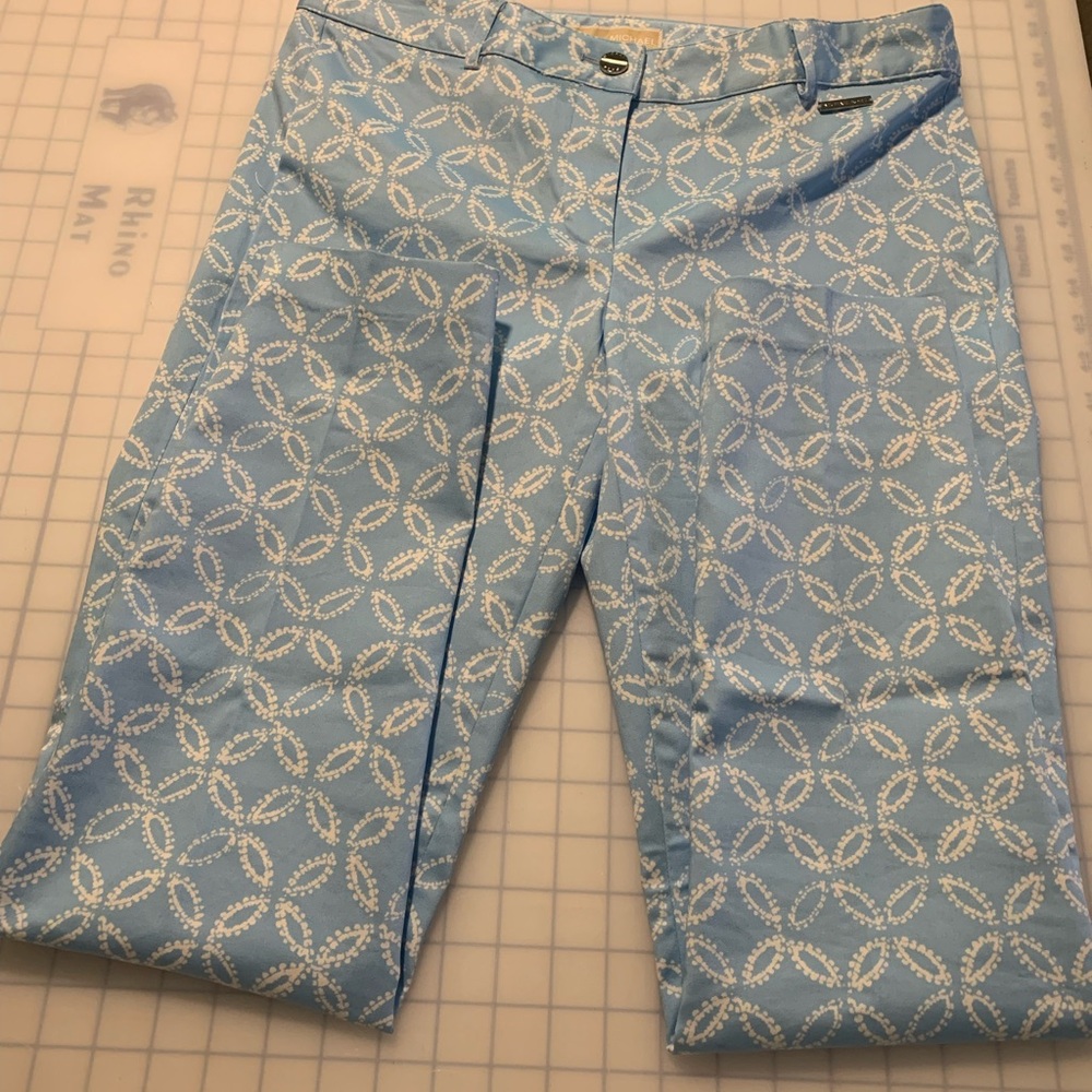 Michael Kors Blue and White Patterned Pants Size: 8
